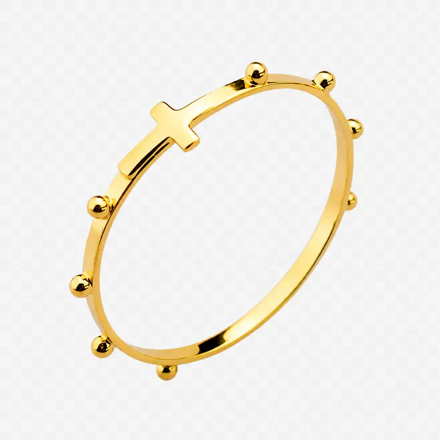 Anel de Ouro 18k Terço e Cruz com 1,5mm - Imagem 3