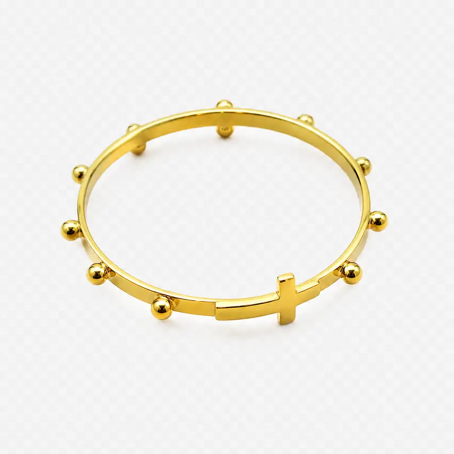 Anel de Ouro 18k Terço e Cruz com 1,5mm - Imagem 4