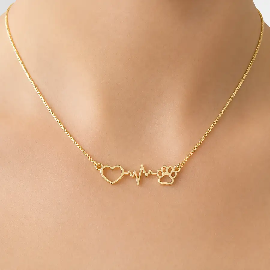 Corrente de Ouro 18k Veneziana com 45cm Coração e Patinha