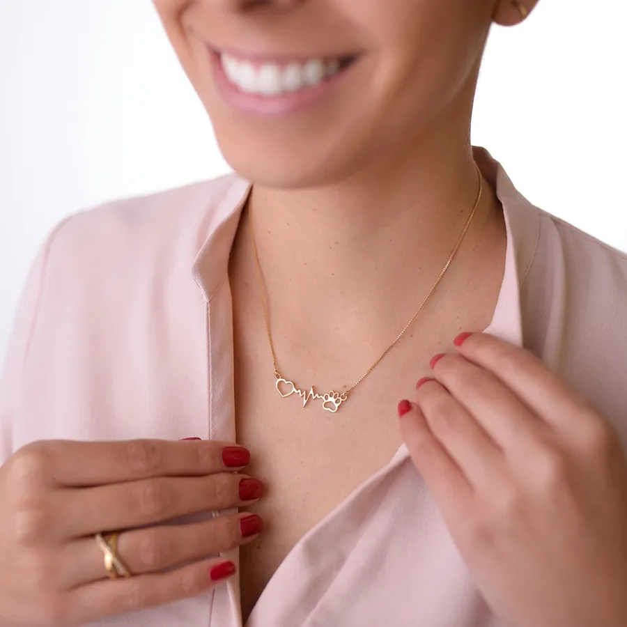 Corrente de Ouro 18k Veneziana com 45cm Coração e Patinha - Imagem 2
