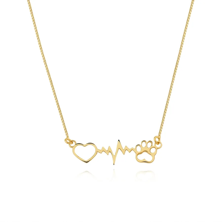 Corrente de Ouro 18k Veneziana com 45cm Coração e Patinha - Imagem 3