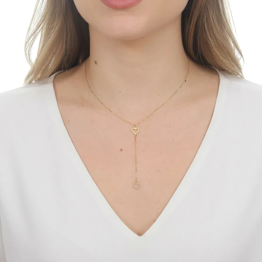 Corrente de Ouro 18k Veneziana com Pingente de Coração Vazado - Imagem 2