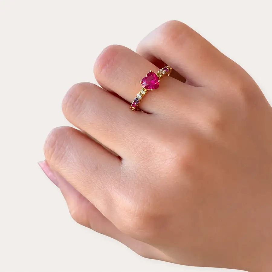Anel de ouro 18k Coração Harmonia com Zircônias - Imagem 2