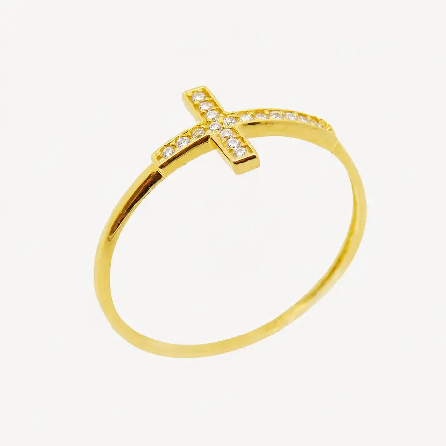 Anel de Ouro 18k Cruz de 1,5mm com Zircônias