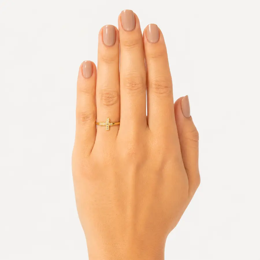 Anel de Ouro 18k Cruz de 1,5mm com Zircônias - Imagem 3