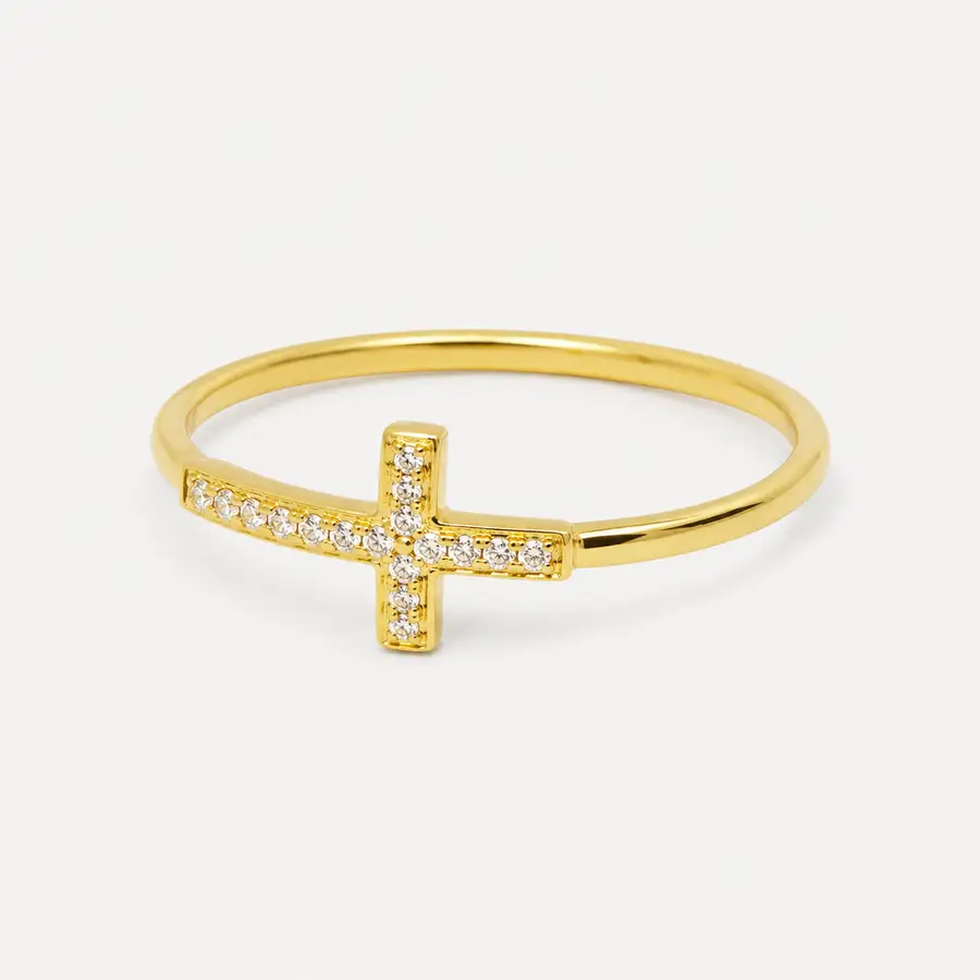 Anel de Ouro 18k Cruz de 1,5mm com Zircônias - Imagem 4