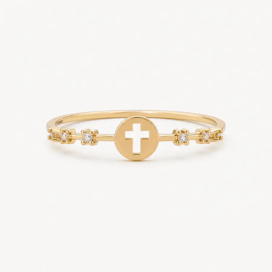Anel de Ouro 18k Cruz Vazada com Zircônias - Imagem 4