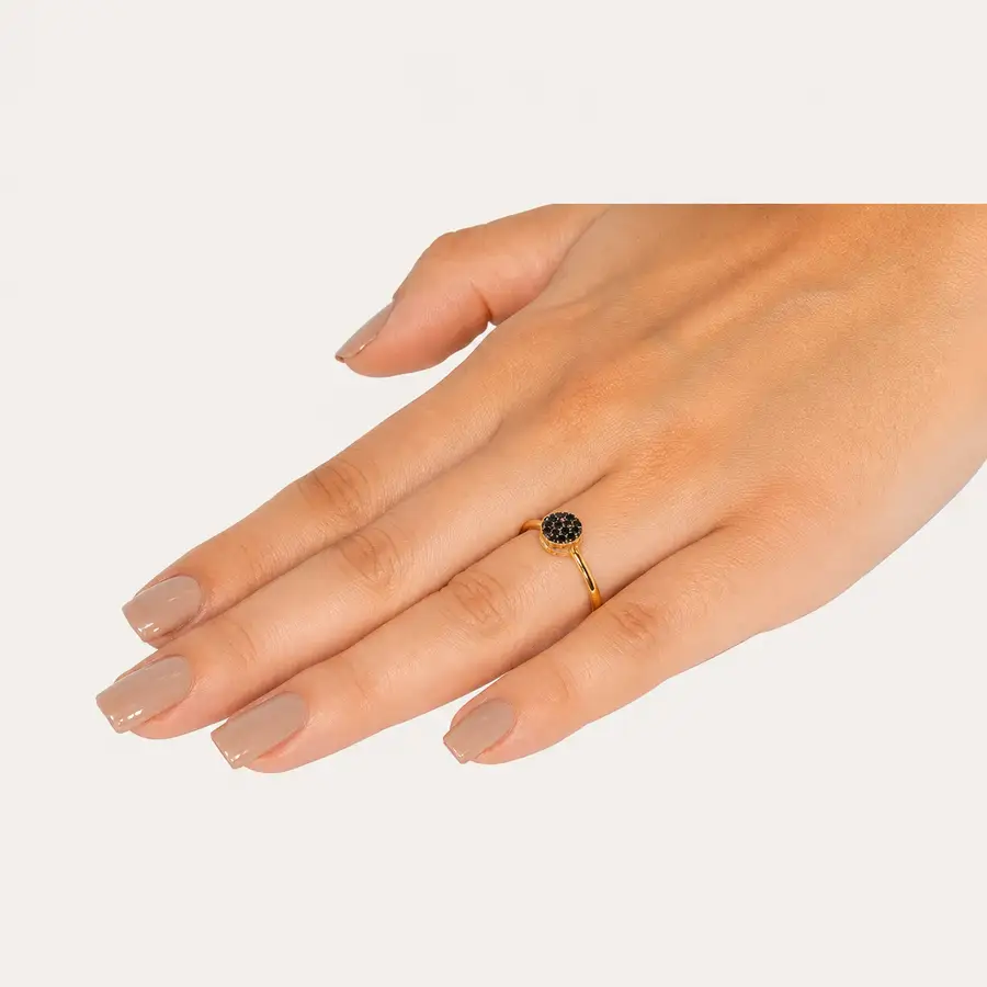Anel de Ouro 18k Pavê com Zircônias Negras - Imagem 2