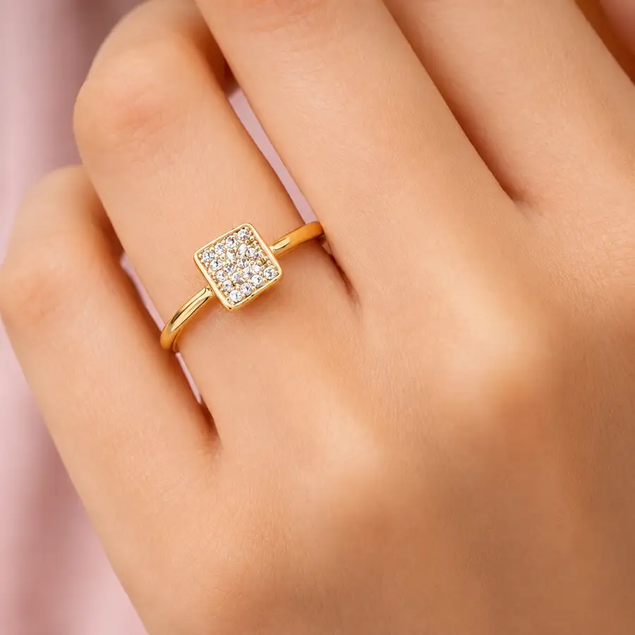 Anel de Ouro 18k Quadrado com Zirconia - Imagem 2