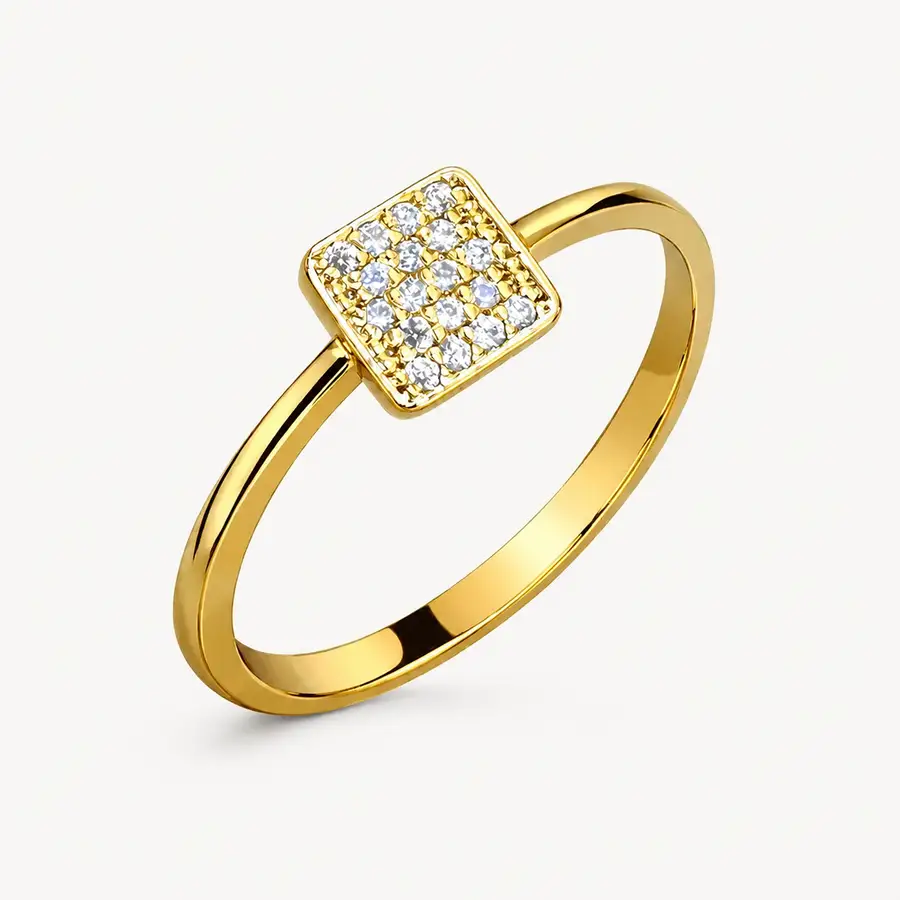 Anel de Ouro 18k Quadrado com Zirconia