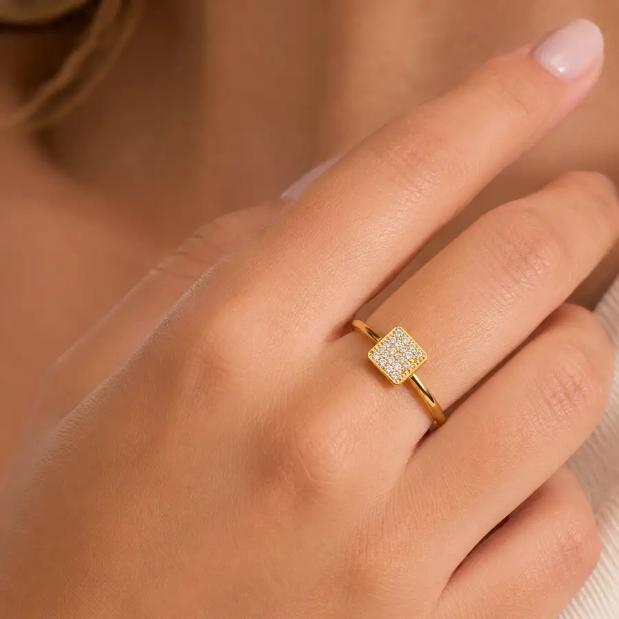 Anel de Ouro 18k Quadrado com Zirconia - Imagem 4