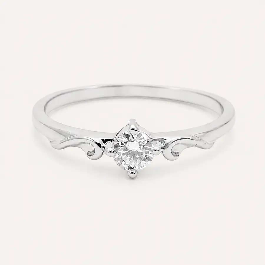 Anel de Ouro Branco 18k Solitário com Diamante de 15 Pontos