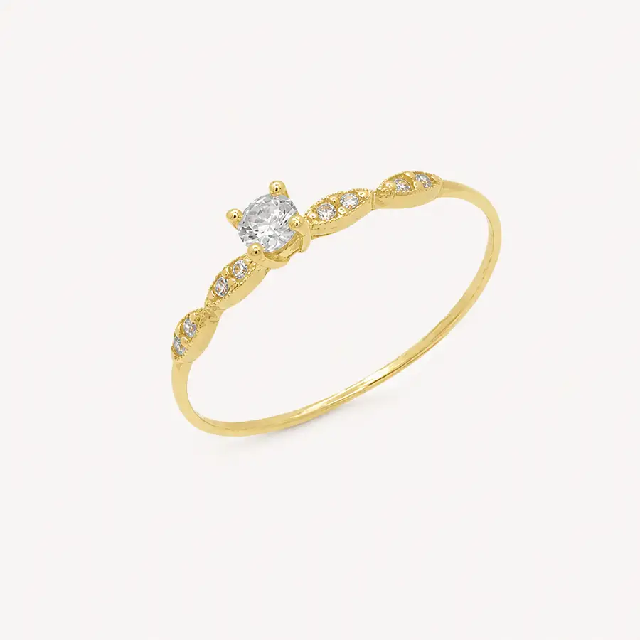 Anel Solitário de Ouro 18k Cinderela com Zircônias