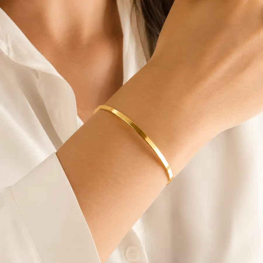 Bracelete de Ouro 18k Laminado de 2,6mm Com 6,5cm - Imagem 3
