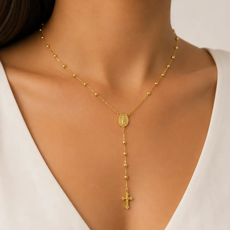 Corrente Rosário de Ouro 18k De 3,0mm com 60cm - Imagem 2