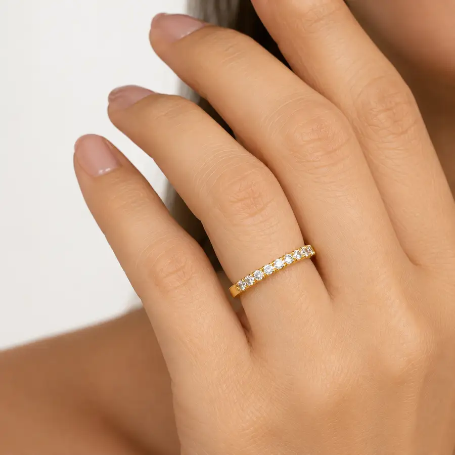 Anel Meia Aliança de Ouro 18k com 8 Diamantes de 2 Pontos - Imagem 3