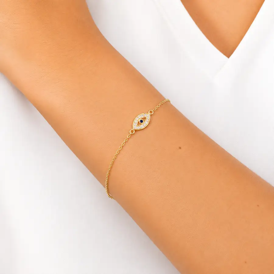 Pulseira de Ouro 18k Elo português Olho Grego de 0,7mm com 18cm - Imagem 2