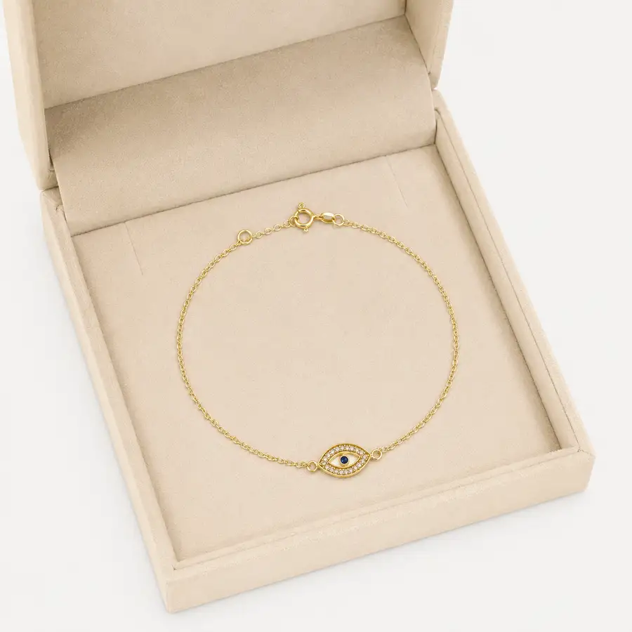 Pulseira de Ouro 18k Elo português Olho Grego de 0,7mm com 18cm - Imagem 3