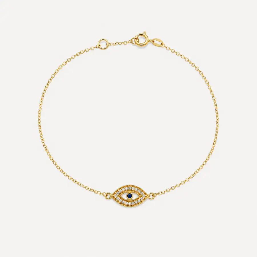 Pulseira de Ouro 18k Elo português Olho Grego de 0,7mm com 18cm