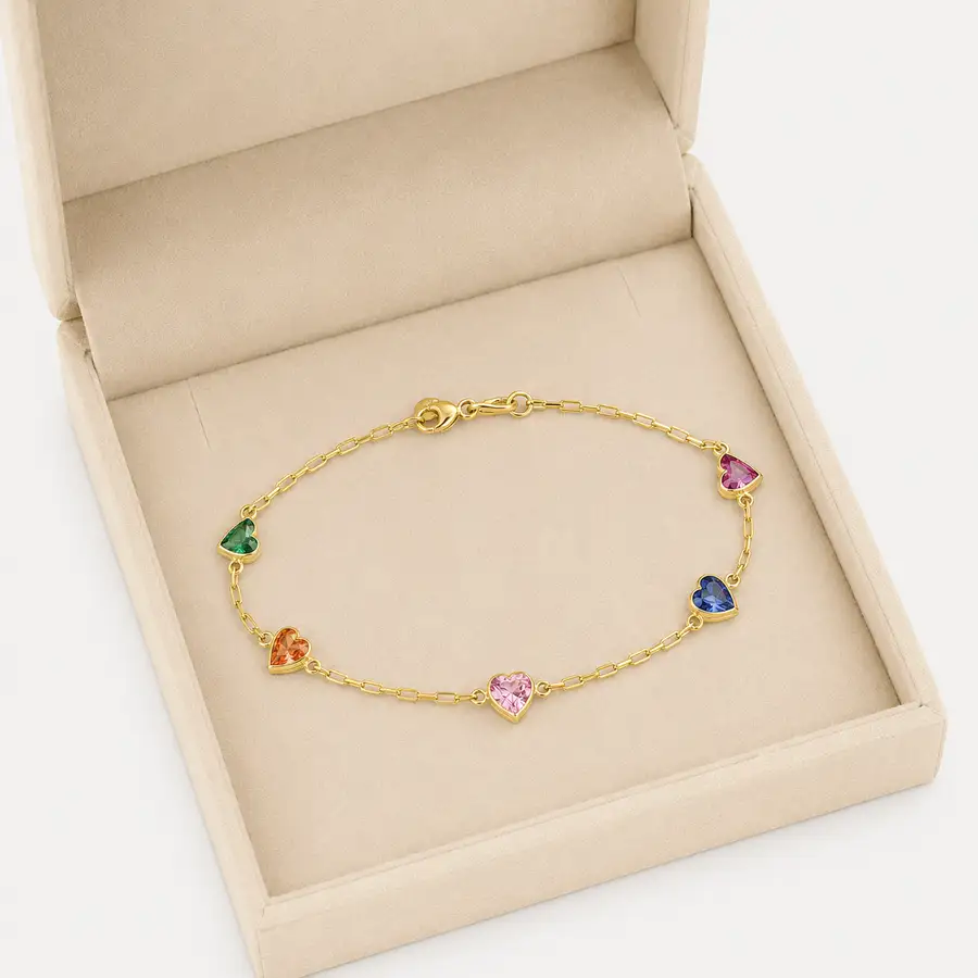 Pulseira de Ouro 18k Love Arco - Iris de 0,7mm com 19 cm - Imagem 2