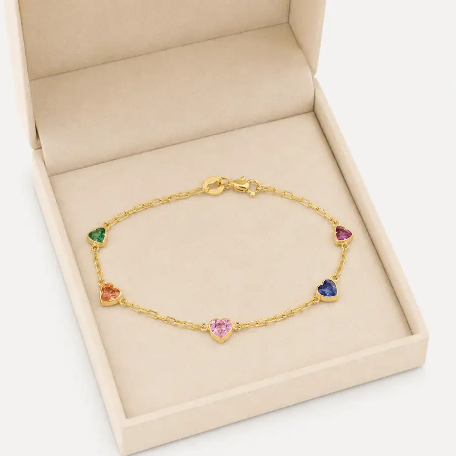 Pulseira de Ouro 18k Love Arco - Iris de 0,7mm com 19 cm - Imagem 4