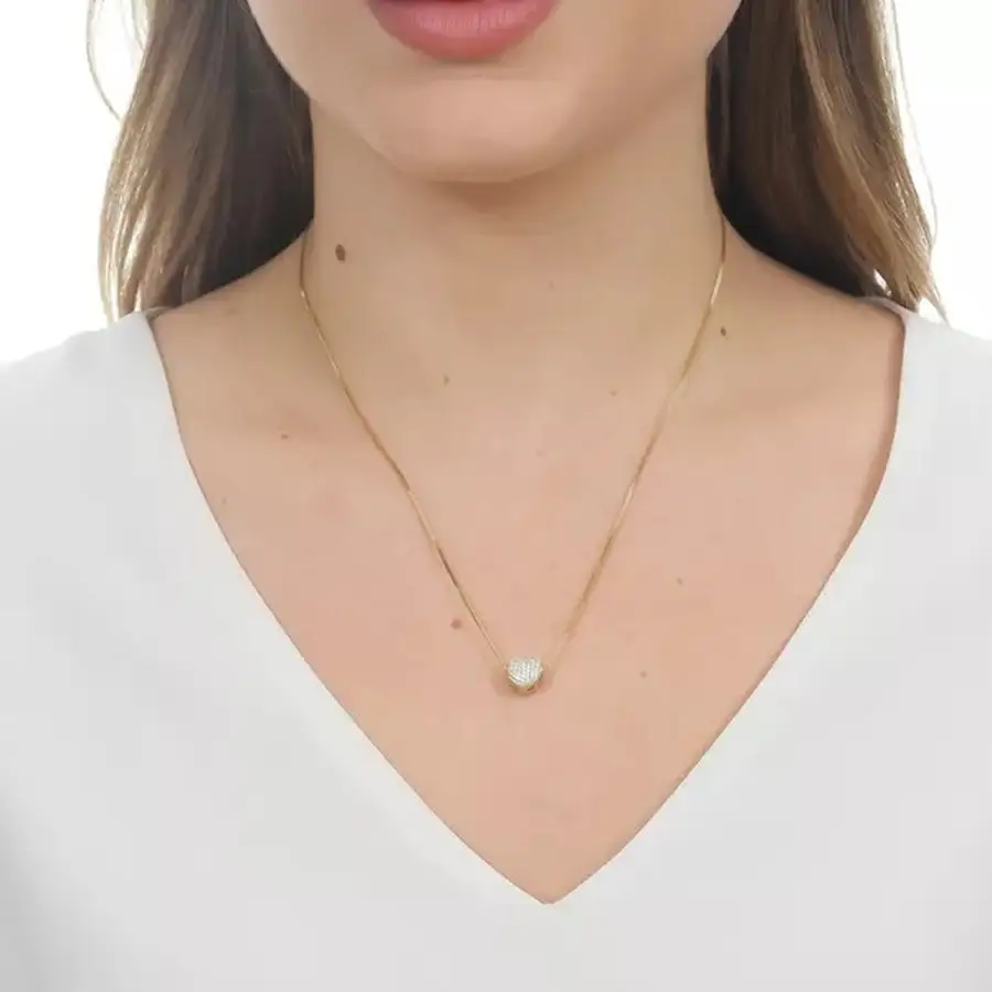 Pingente de Ouro 18k Coração de 8,0mm com Zircônias Branca - Imagem 3
